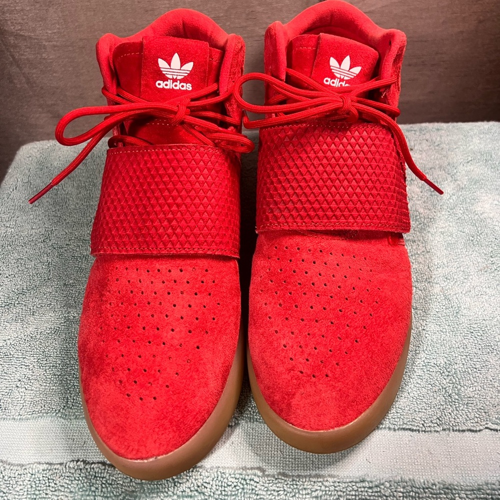 Adidas RED SUADE Tubulars Invader Strap with gum/translucent bottom Size 8.5